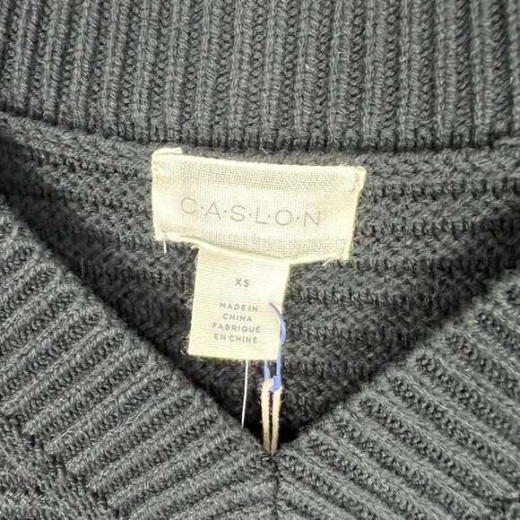 NWT Caslon Cable Knit Sleeve V-Neck Ribbed Sweater In Black Size XS NEW - Picture 5 of 10